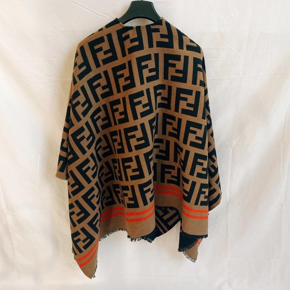 FENDI FF logo jacquard reversible poncho cape wrap - Picture 8 of 9